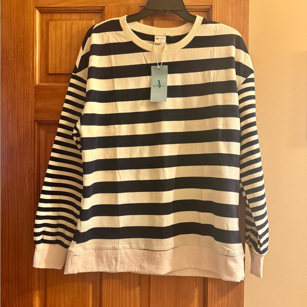 Striped Navy and White Long Sleeve Shirt